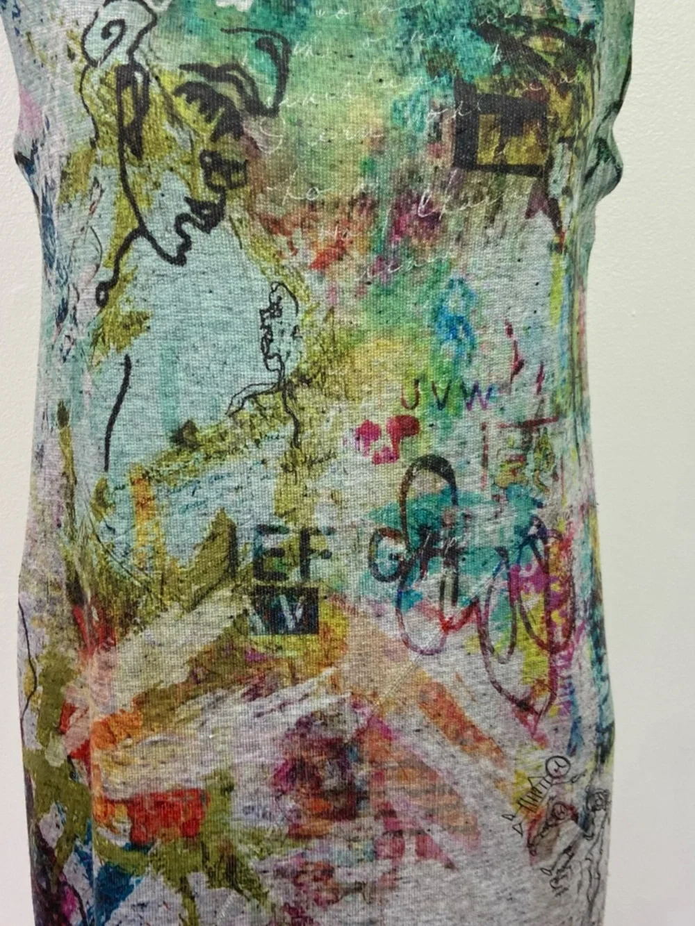 Inoah Dress Midi Jersey Knit Pop Art Artsy Made USA Festival Sz M Graffiti - Picture 3 of 10